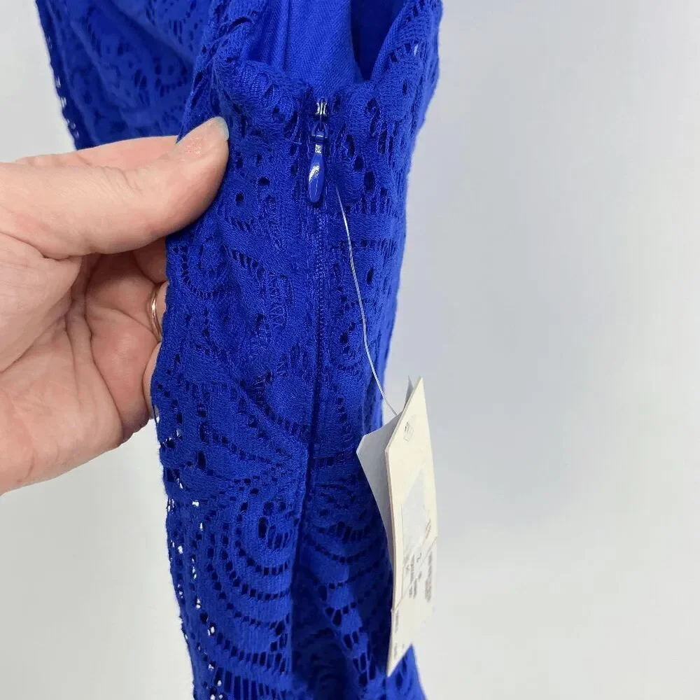 Eliza J womens royal blue preowned summer lace sleeveless shift dress 2